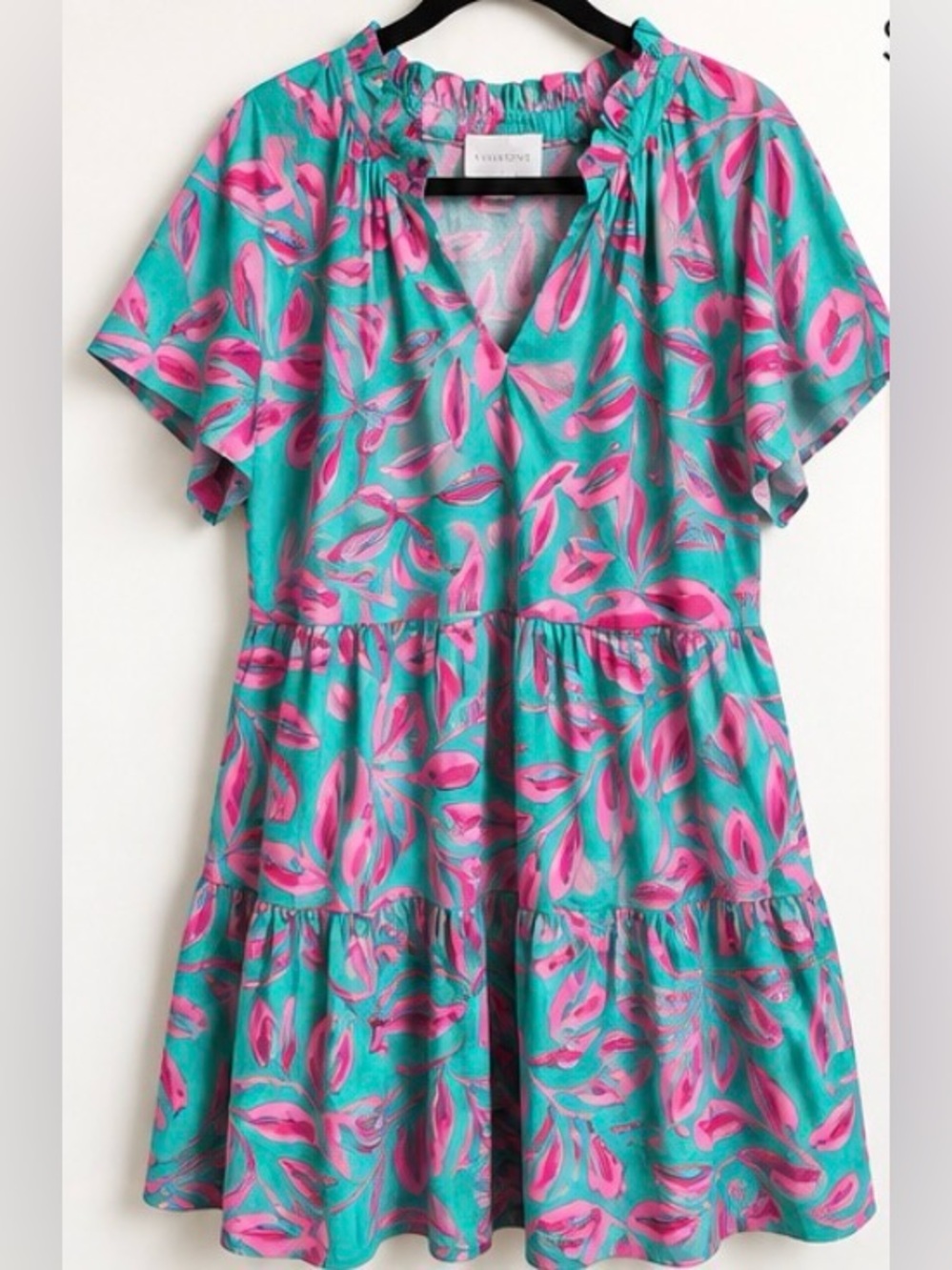 Sugarlips 2X Turquoise Pink Botanical Tiered Dress Pockets NWOT